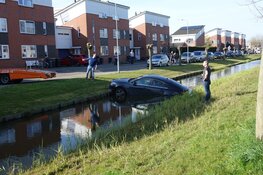 Auto niet op de handrem, en belandt in sloot