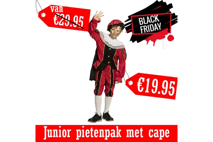 Black Friday aanbieding bij Partycorner: Junior Pietenpak met cape
