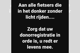 Politie waarschuwt fietsers zonder licht: "Zorg dat uw donorregistratie in orde is"